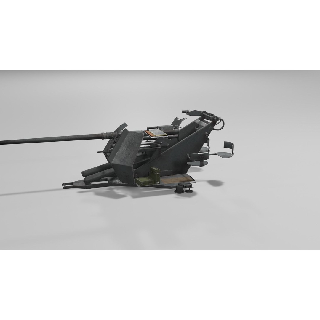 37 mm Flak 37 Anti Aircraft Gun 3D Model – Low Poly Game Asset, FBX - View 17