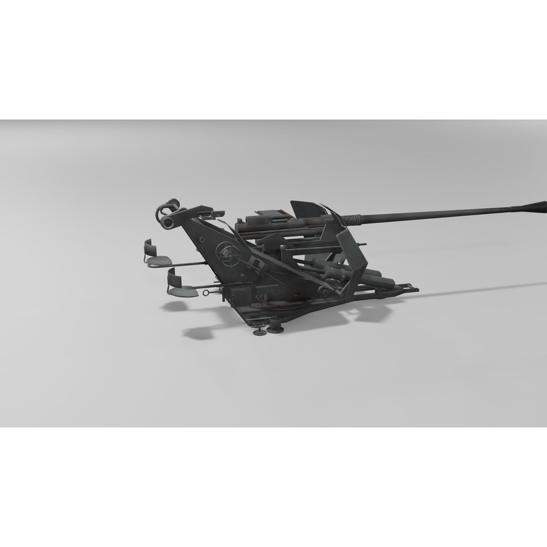 37 mm Flak 37 Anti Aircraft Gun 3D Model – Low Poly Game Asset, FBX - View 19