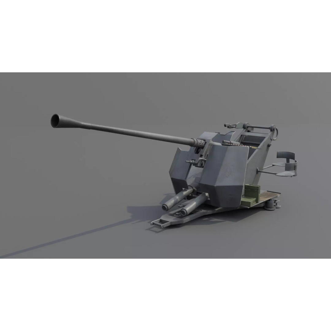 37 mm Flak 37 Anti Aircraft Gun 3D Model – Low Poly Game Asset, FBX - View 2