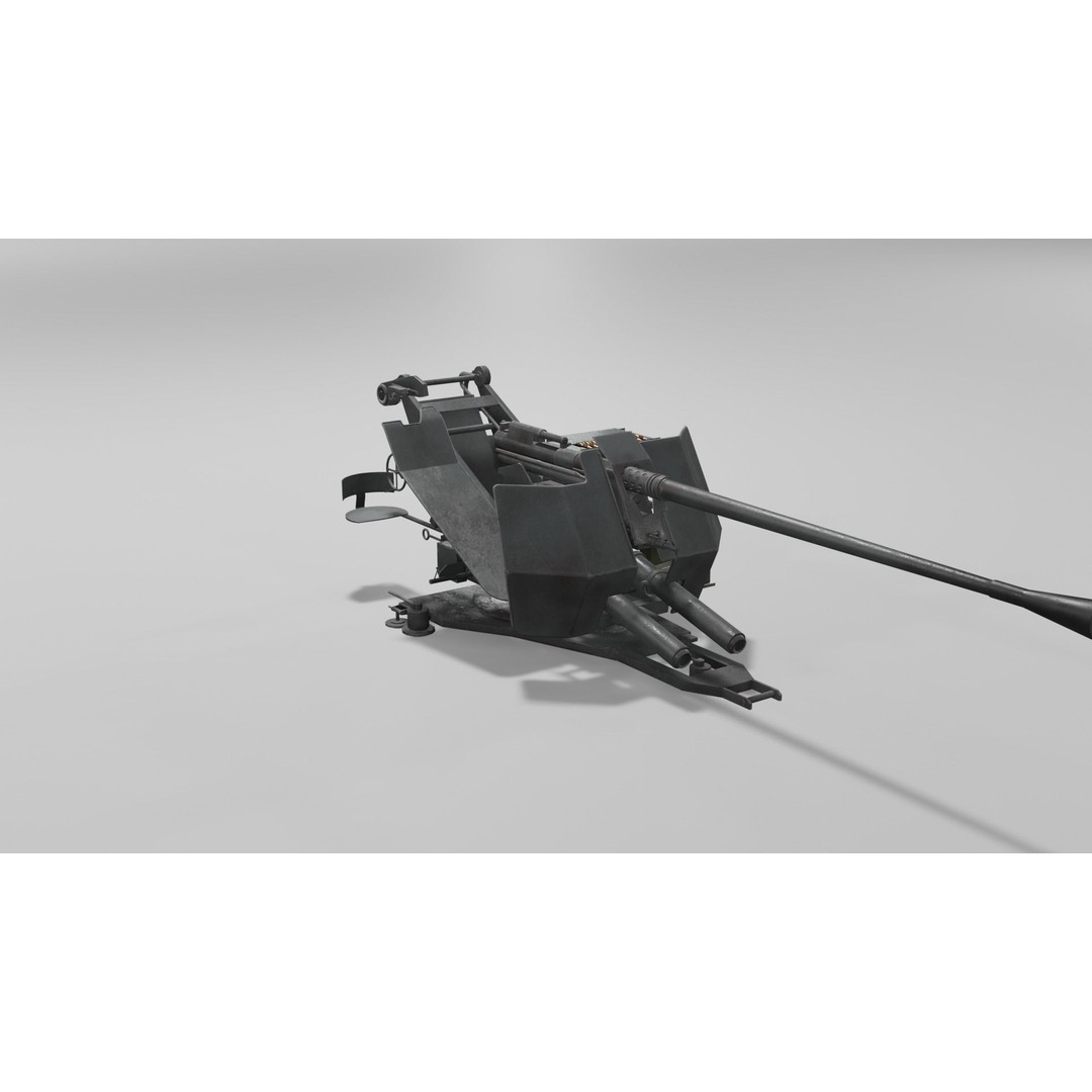 37 mm Flak 37 Anti Aircraft Gun 3D Model – Low Poly Game Asset, FBX - View 20