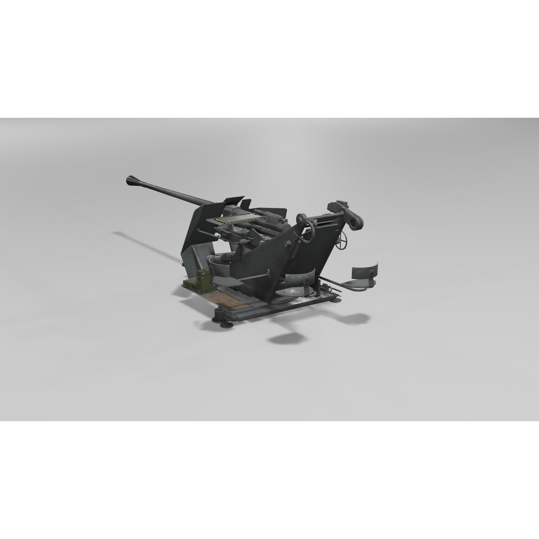 37 mm Flak 37 Anti Aircraft Gun 3D Model – Low Poly Game Asset, FBX - View 21