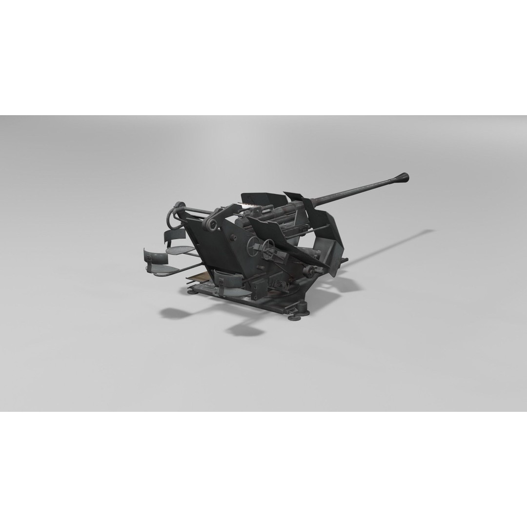 37 mm Flak 37 Anti Aircraft Gun 3D Model – Low Poly Game Asset, FBX - View 23