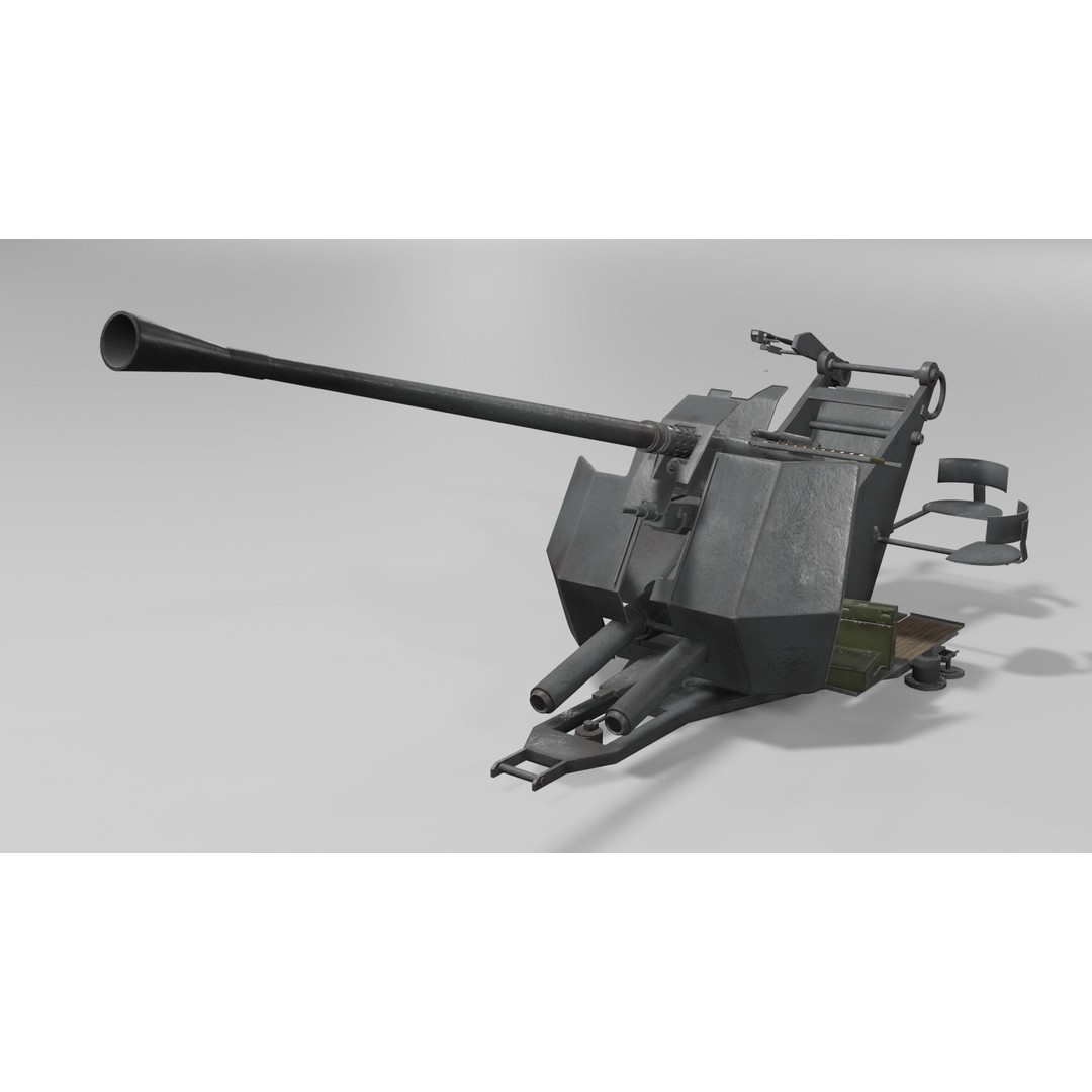 37 mm Flak 37 Anti Aircraft Gun 3D Model – Low Poly Game Asset, FBX - View 4