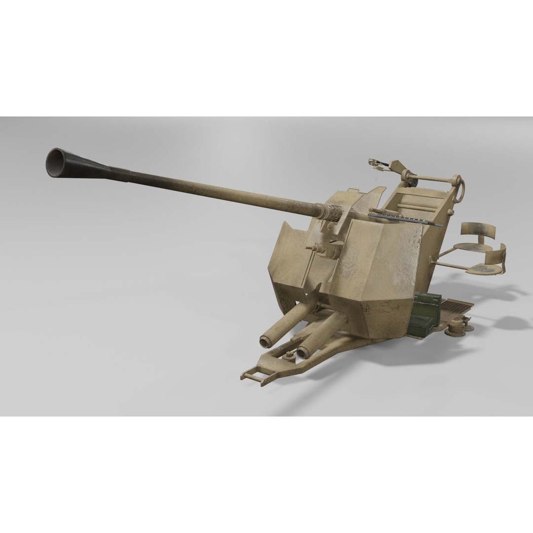 37 mm Flak 37 Anti Aircraft Gun 3D Model – Low Poly Game Asset, FBX - View 5