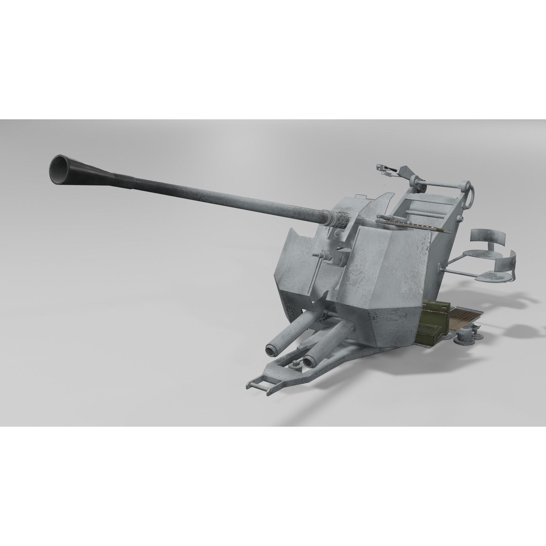 37 mm Flak 37 Anti Aircraft Gun 3D Model – Low Poly Game Asset, FBX - View 6