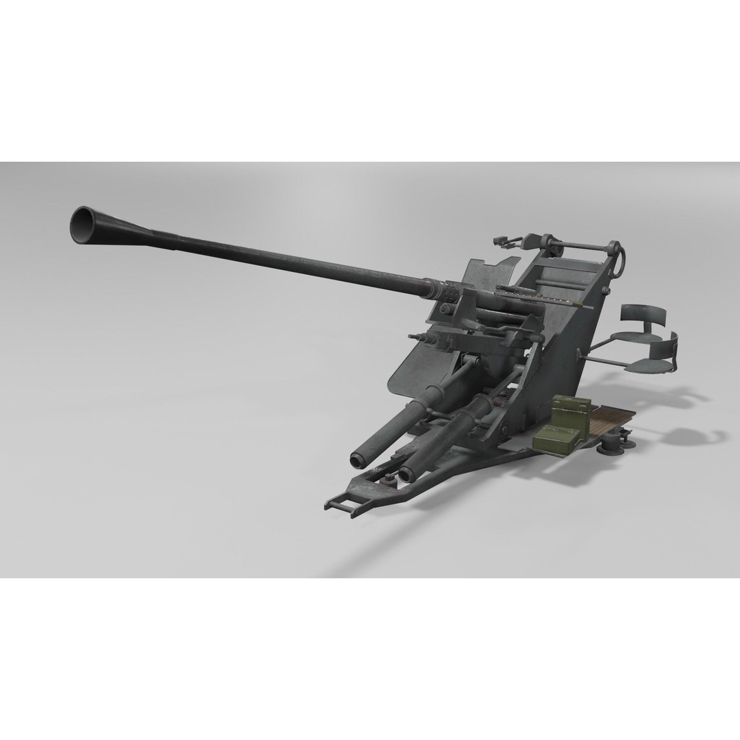 37 mm Flak 37 Anti Aircraft Gun 3D Model – Low Poly Game Asset, FBX - View 7