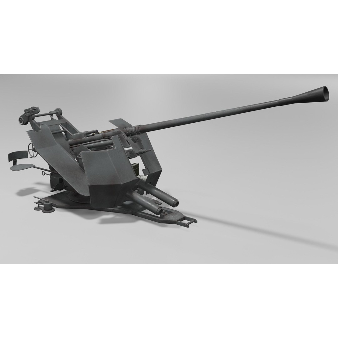 37 mm Flak 37 Anti Aircraft Gun 3D Model – Low Poly Game Asset, FBX - View 8