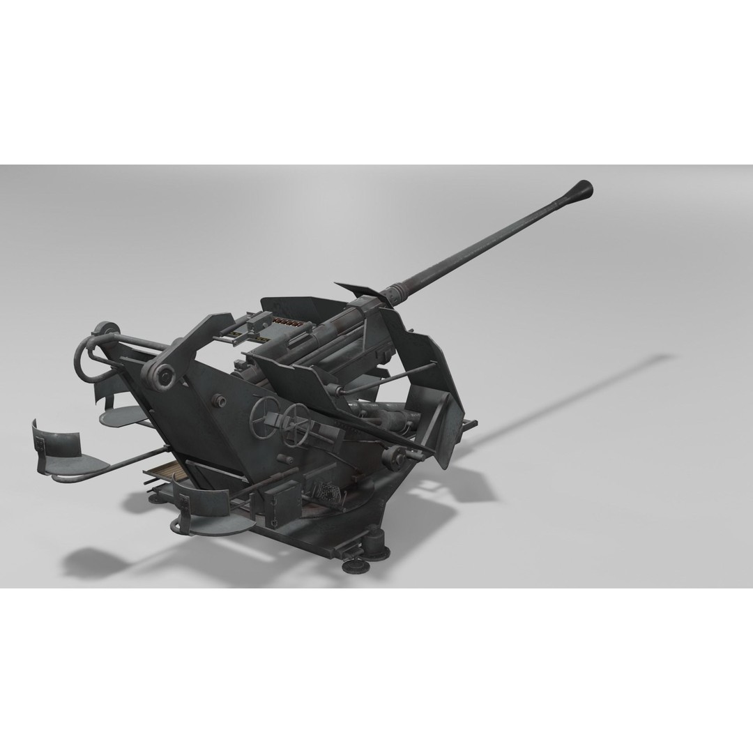 37 mm Flak 37 Anti Aircraft Gun 3D Model – Low Poly Game Asset, FBX - View 9