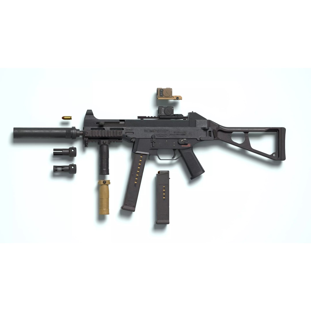HK UMP 45 ACP 3D Model – Flanged Barrel Tactical Pack, Game Ready, FBX - View 10