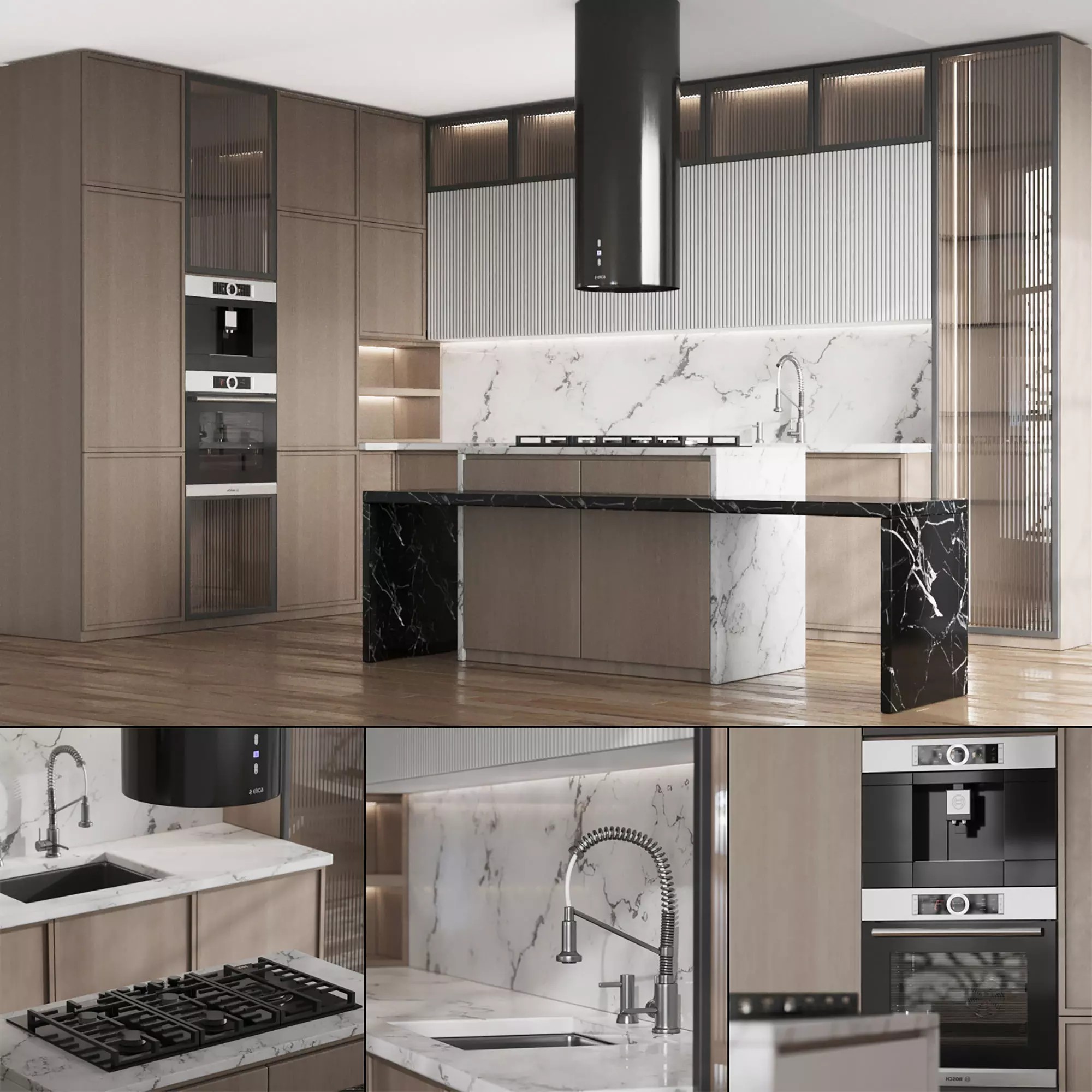Modern L Shape Kitchen with Island - Game-Ready 3D Model - View 2
