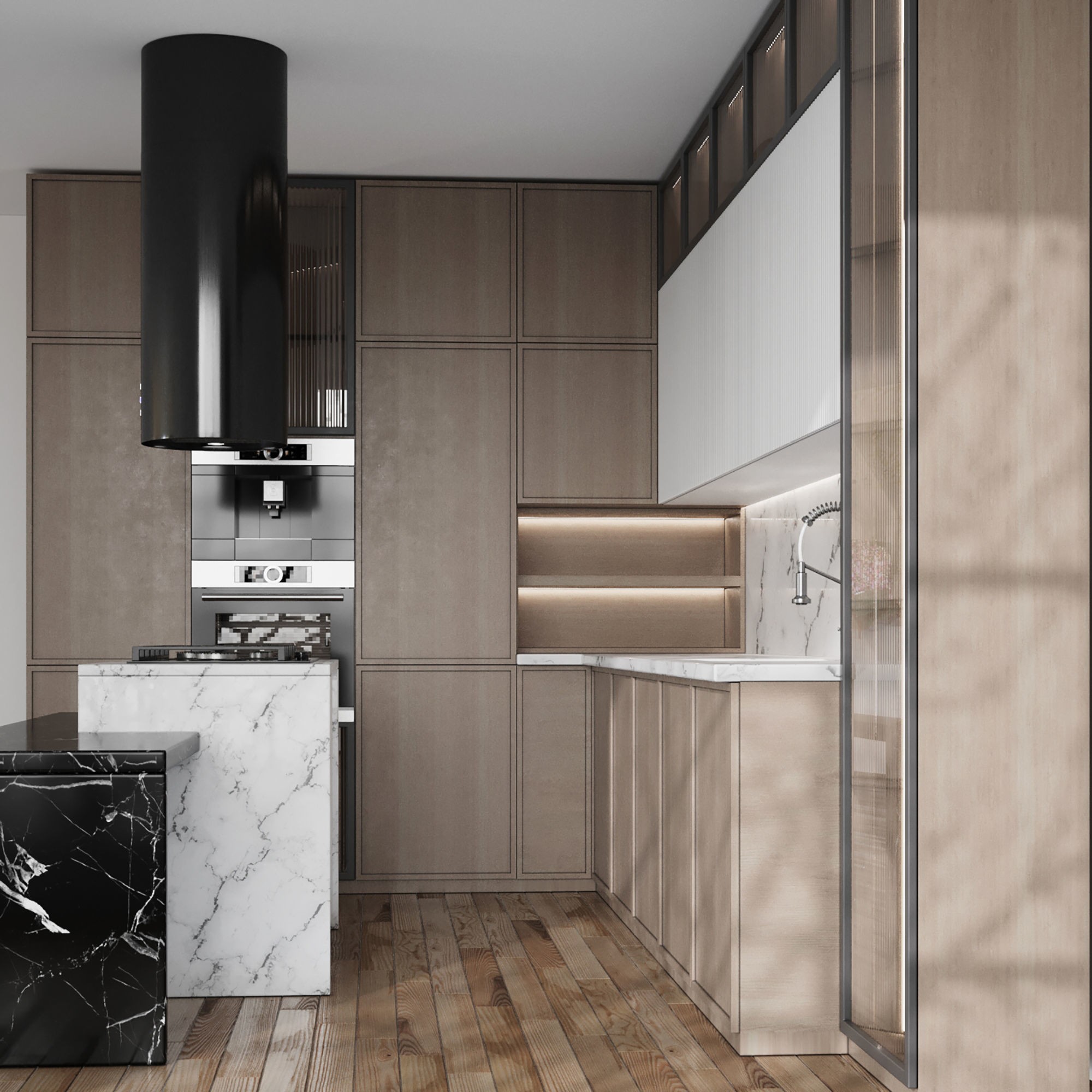 Modern L Shape Kitchen with Island - Game-Ready 3D Model - View 3