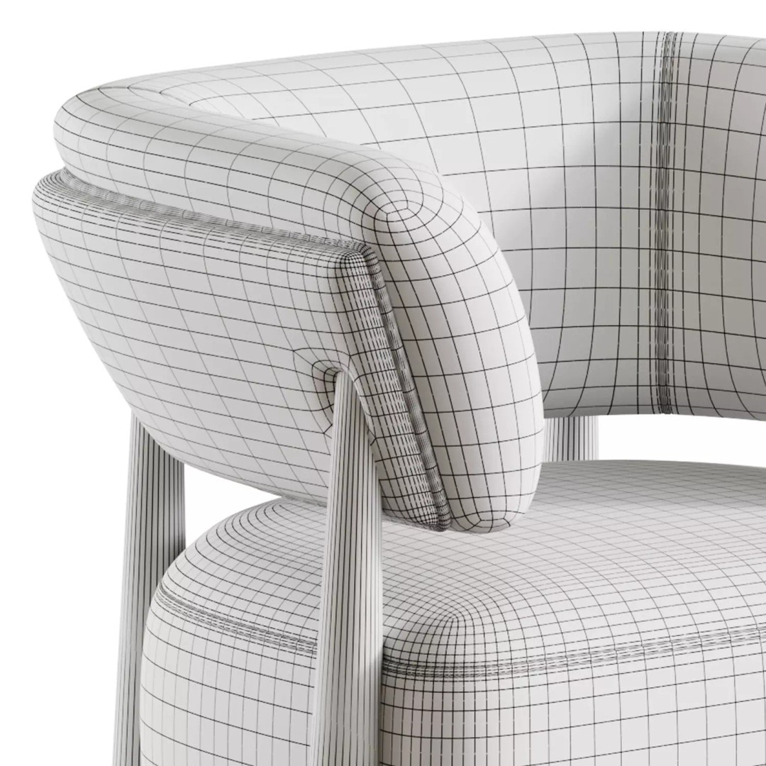 Dolores Stone Cream Fabric Occasional Chair 3D Model – Modern Upholstered Design, FBX, OBJ