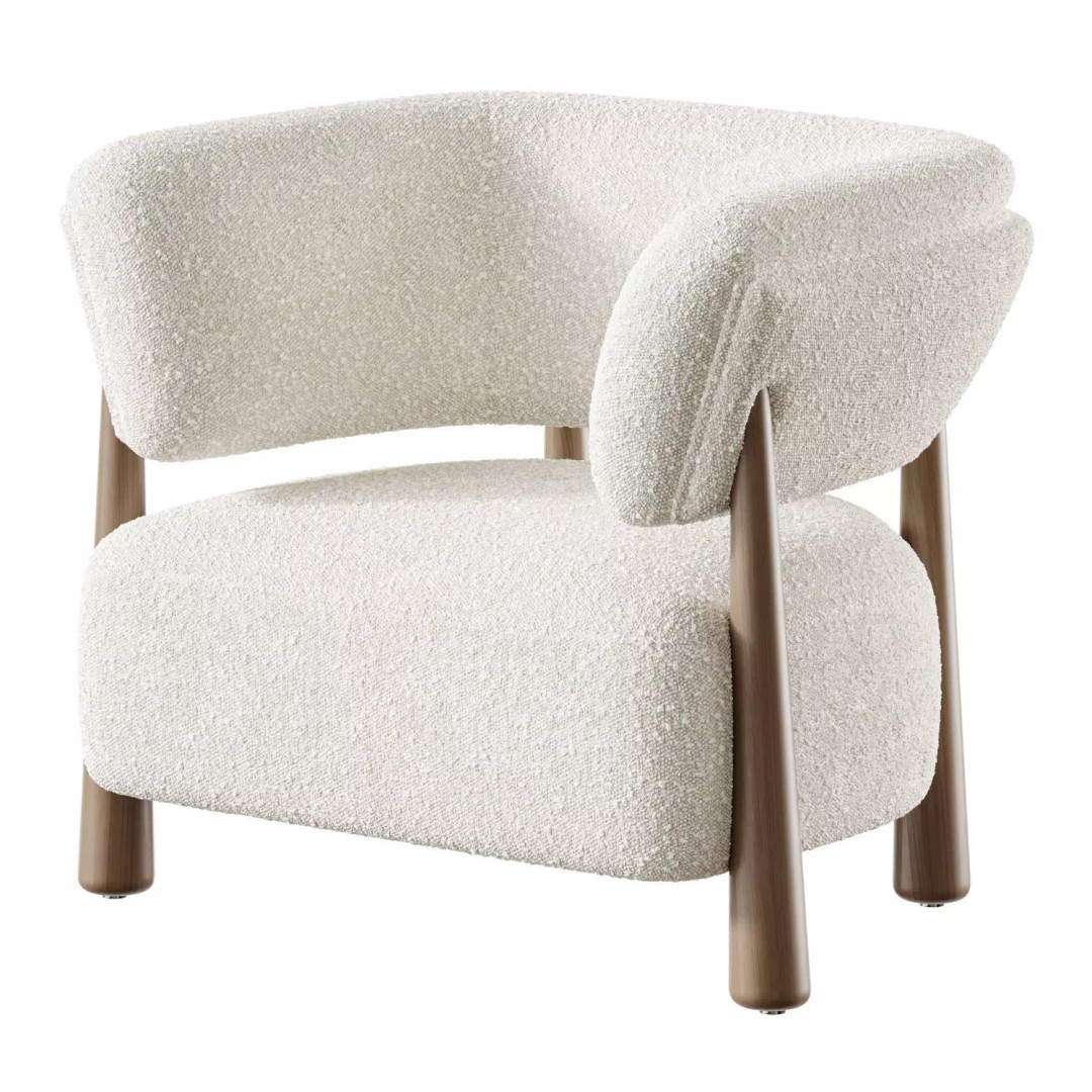 Dolores Stone Cream Fabric Occasional Chair 3D Model – Modern Upholstered Design, FBX, OBJ - View 10
