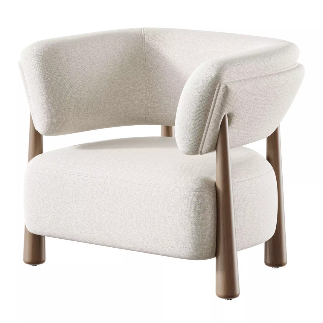 Dolores Stone Cream Fabric Occasional Chair 3D Model – Modern Upholstered Design, FBX, OBJ - View 11
