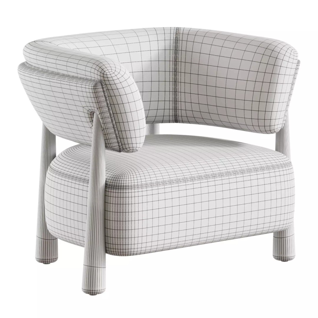 Dolores Stone Cream Fabric Occasional Chair 3D Model – Modern Upholstered Design, FBX, OBJ - View 15