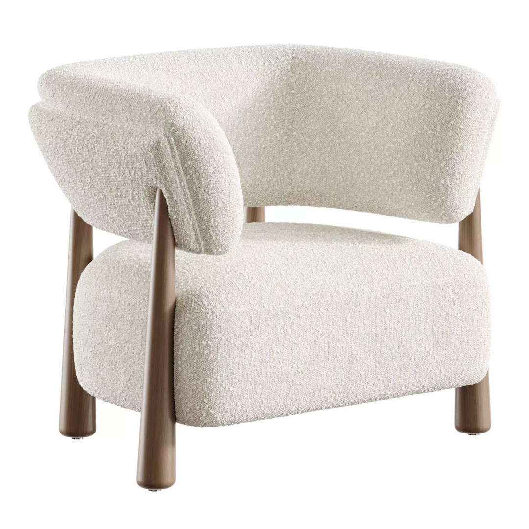 Dolores Stone Cream Fabric Occasional Chair 3D Model – Modern Upholstered Design, FBX, OBJ - View 2