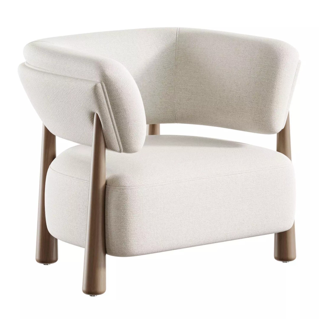 Dolores Stone Cream Fabric Occasional Chair 3D Model – Modern Upholstered Design, FBX, OBJ - View 3