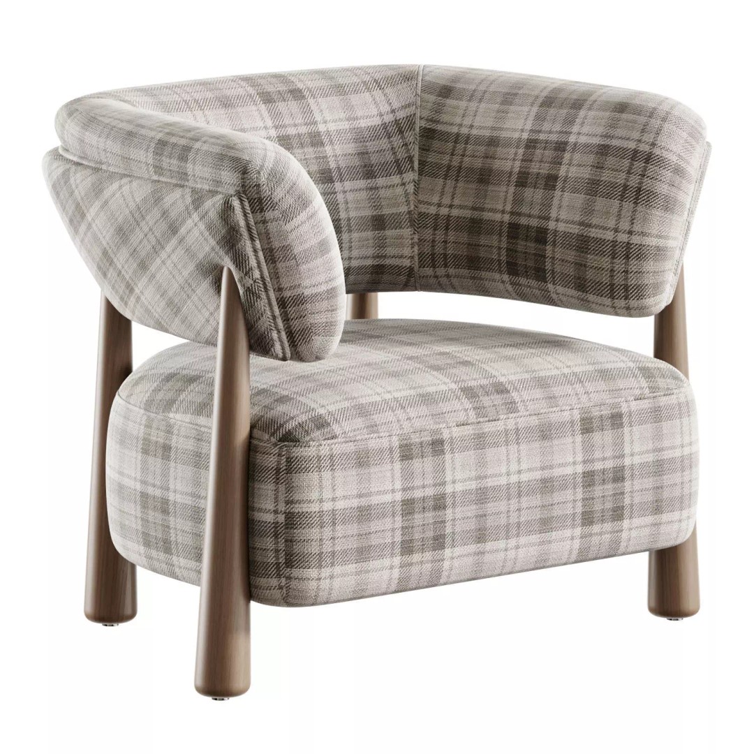 Dolores Stone Cream Fabric Occasional Chair 3D Model – Modern Upholstered Design, FBX, OBJ - View 4