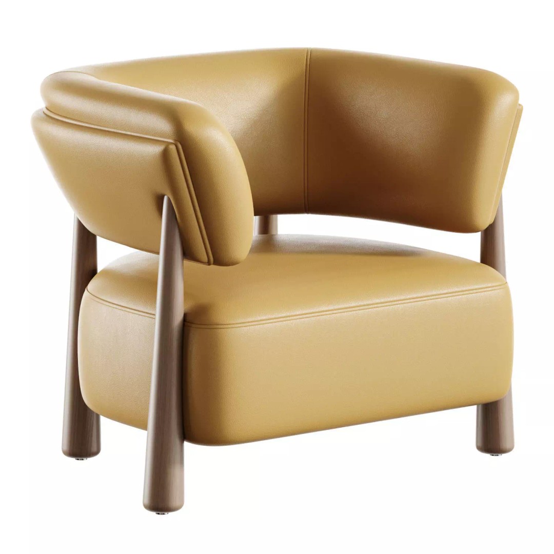 Dolores Stone Cream Fabric Occasional Chair 3D Model – Modern Upholstered Design, FBX, OBJ - View 5