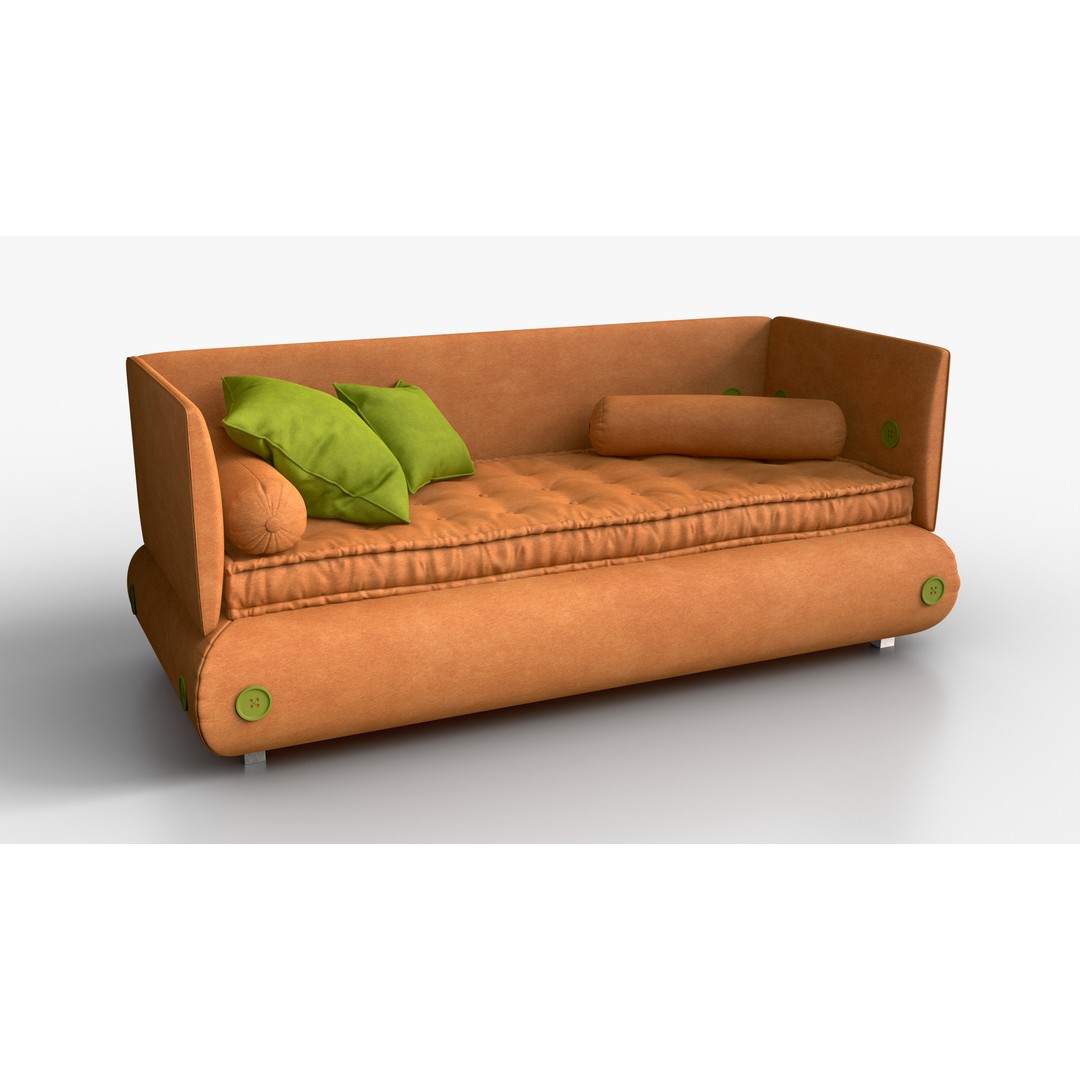 Sofa Comfort Orange 3D Model – High Quality PBR Furniture Asset, FBX - View 3