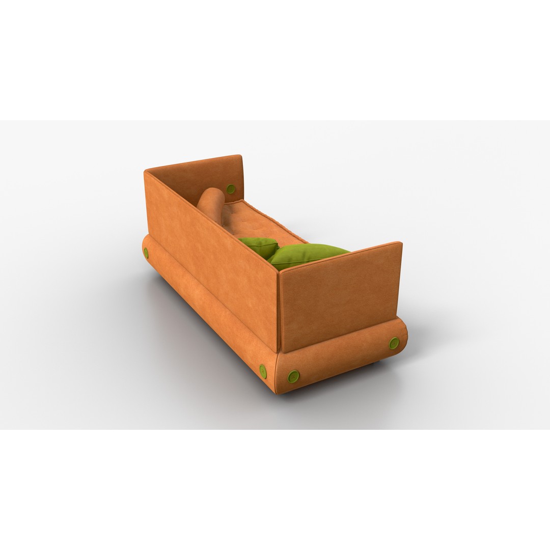 Sofa Comfort Orange 3D Model – High Quality PBR Furniture Asset, FBX - View 4