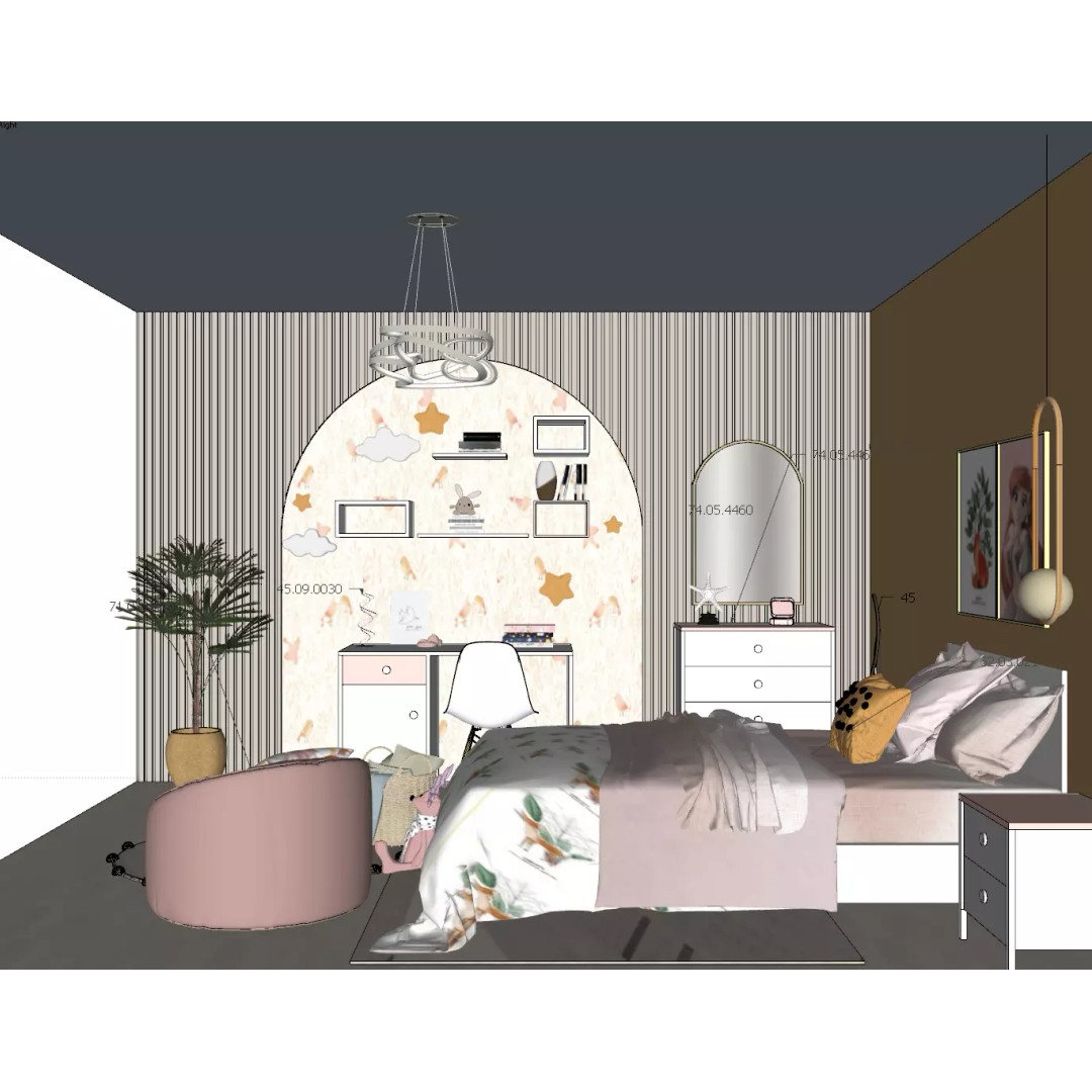 Modern Kids Bedroom 3D Model – Low Poly Interior with Cozy Decor - View 11