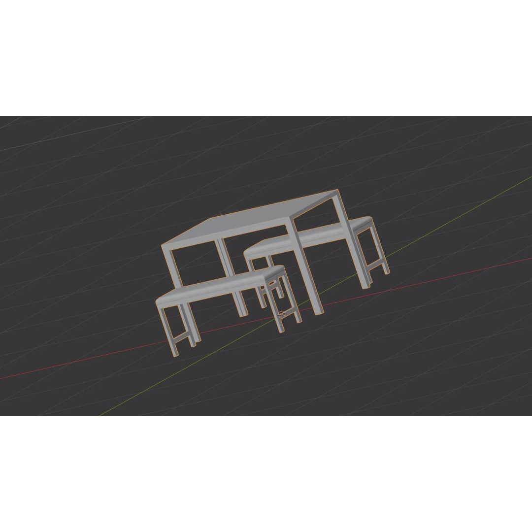 Dining Room Table Set 3D Model – Modern Low-Poly Furniture, FBX - View 7
