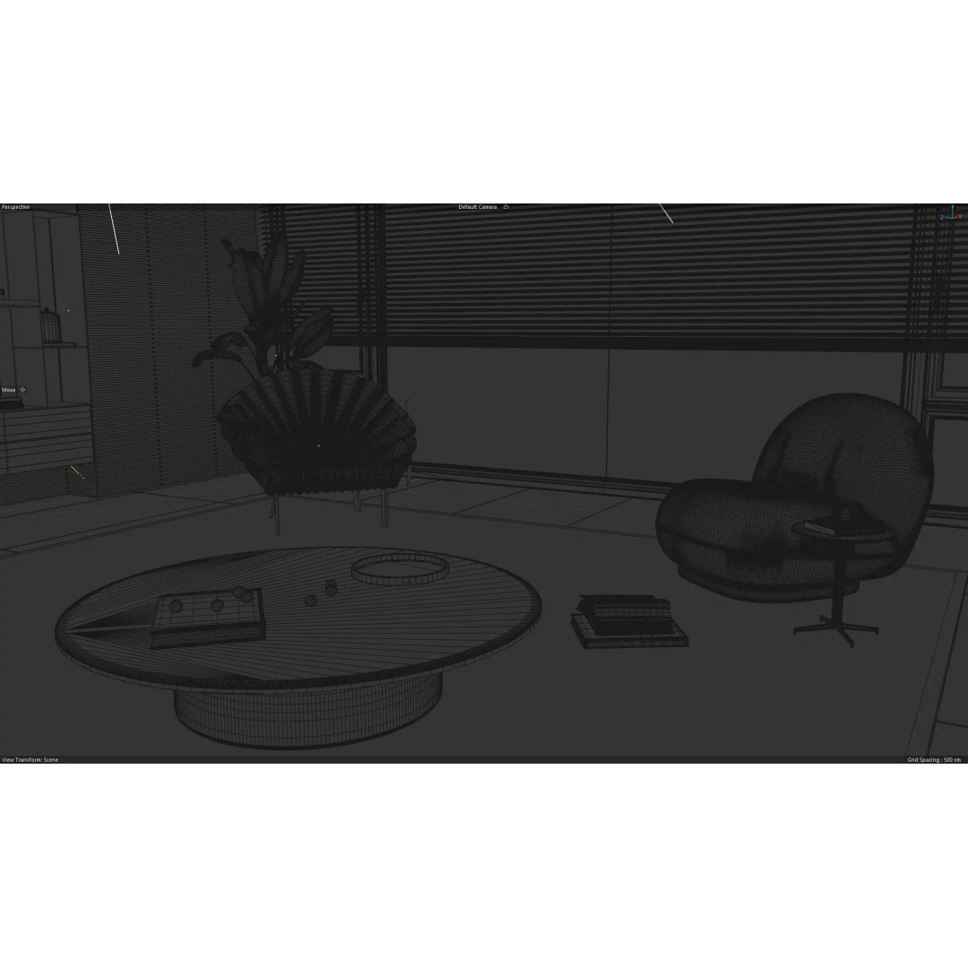 Modern Living Room 3D Model – Minimalist Interior Design, FBX
