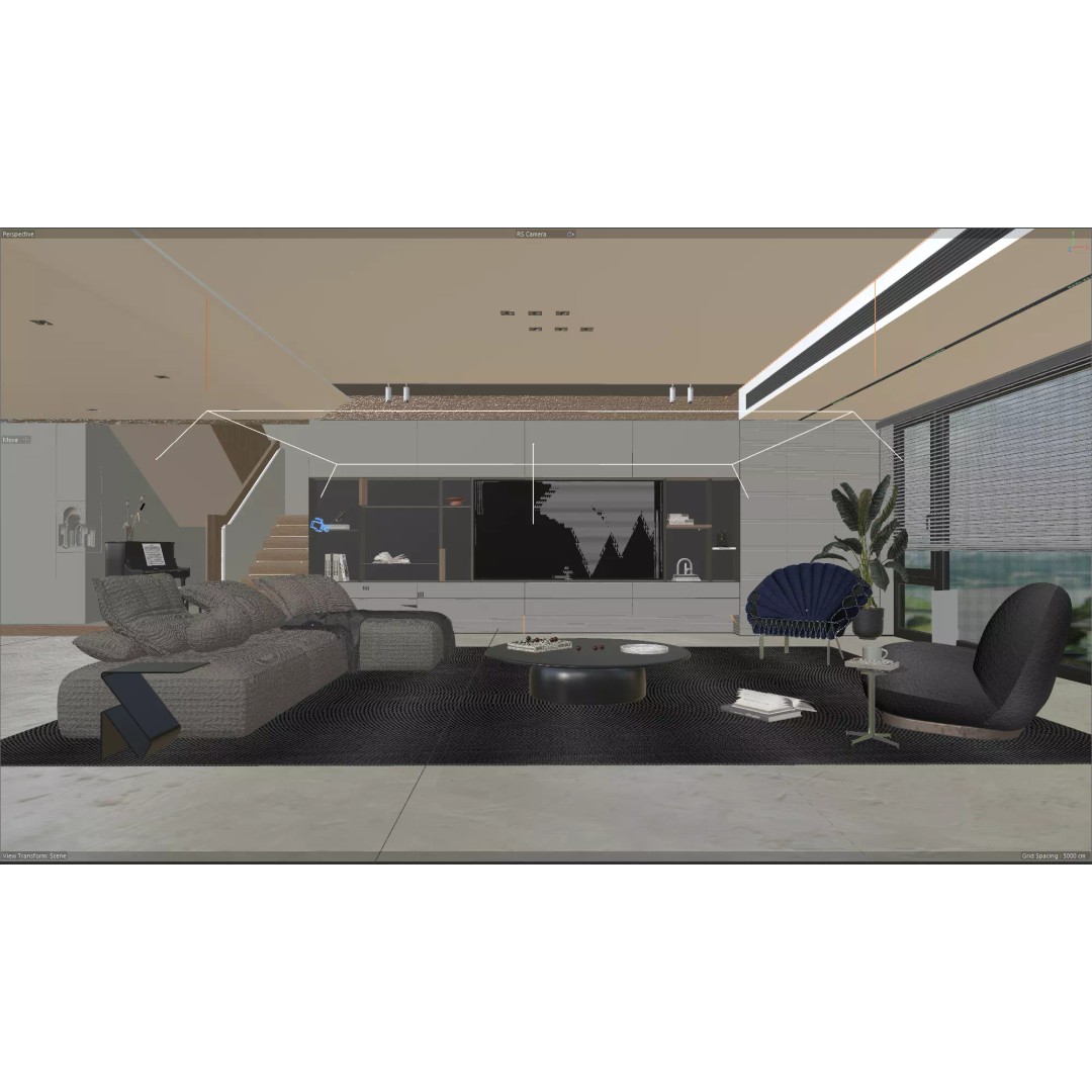 Modern Living Room 3D Model – Minimalist Interior Design, FBX - View 11