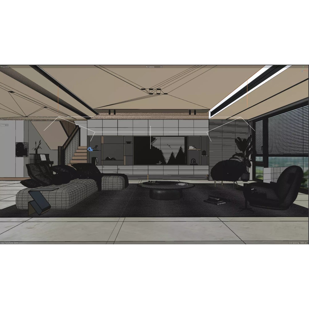 Modern Living Room 3D Model – Minimalist Interior Design, FBX - View 12