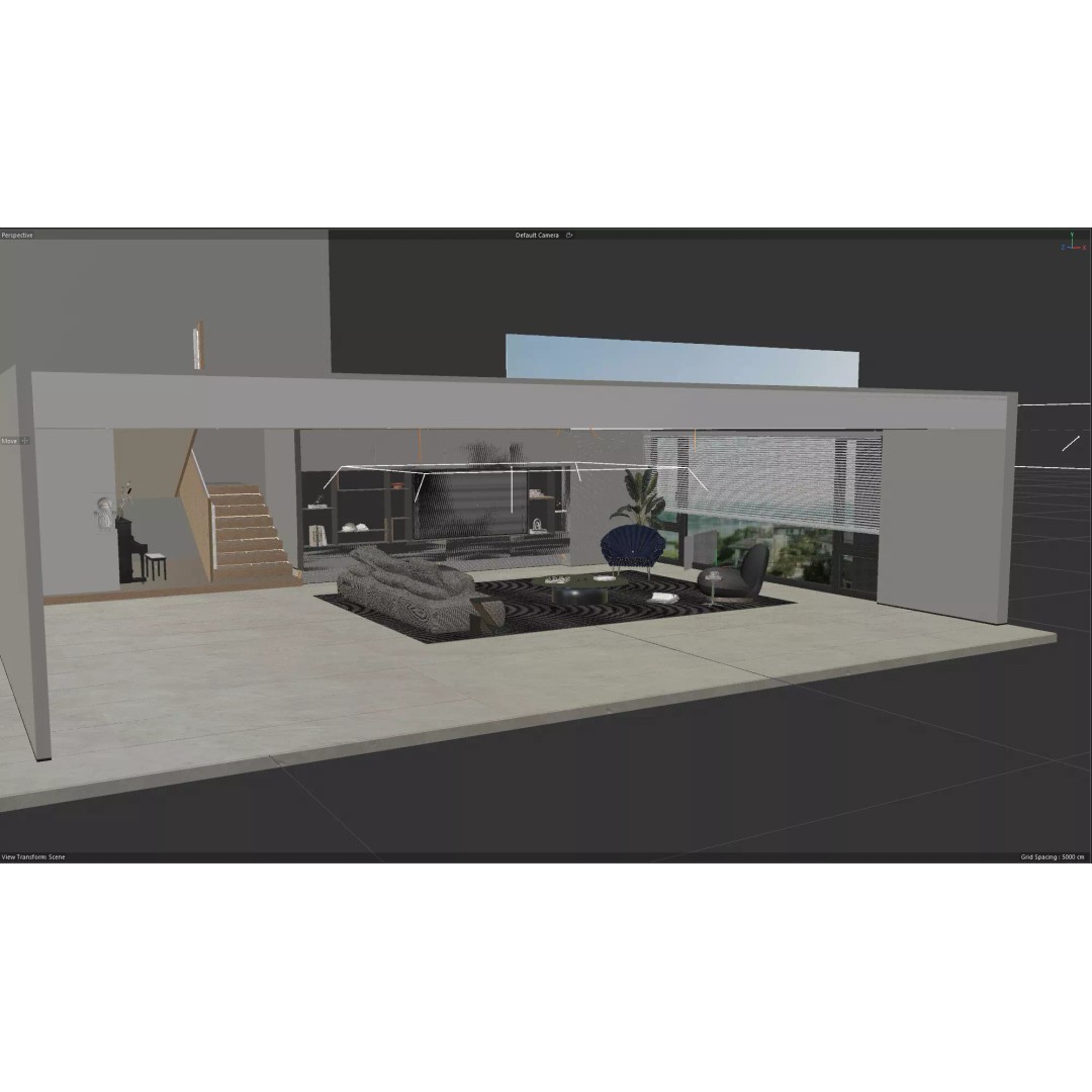 Modern Living Room 3D Model – Minimalist Interior Design, FBX - View 7