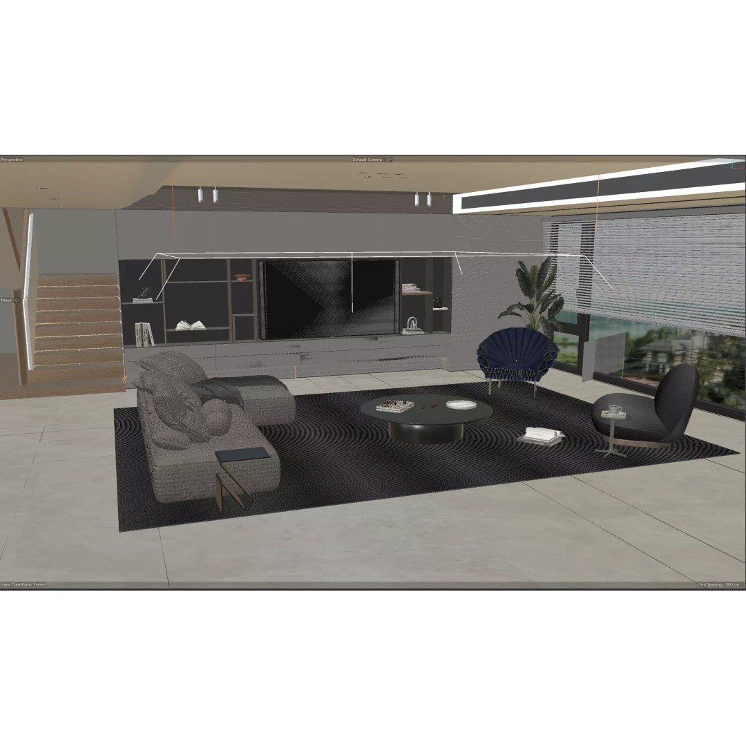 Modern Living Room 3D Model – Minimalist Interior Design, FBX - View 8