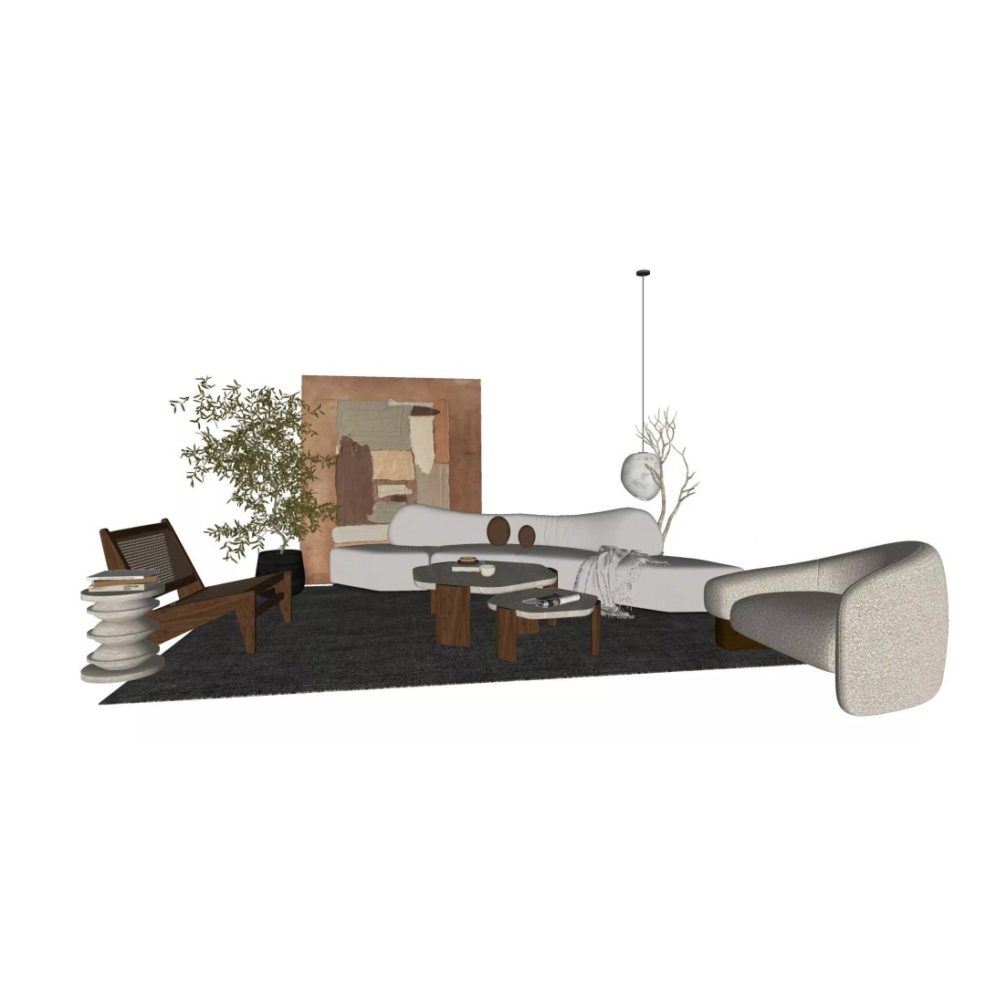 Wabi-Sabi Villa Living Room 3D Model – Modern Interior Scene, FBX, Blender - View 5