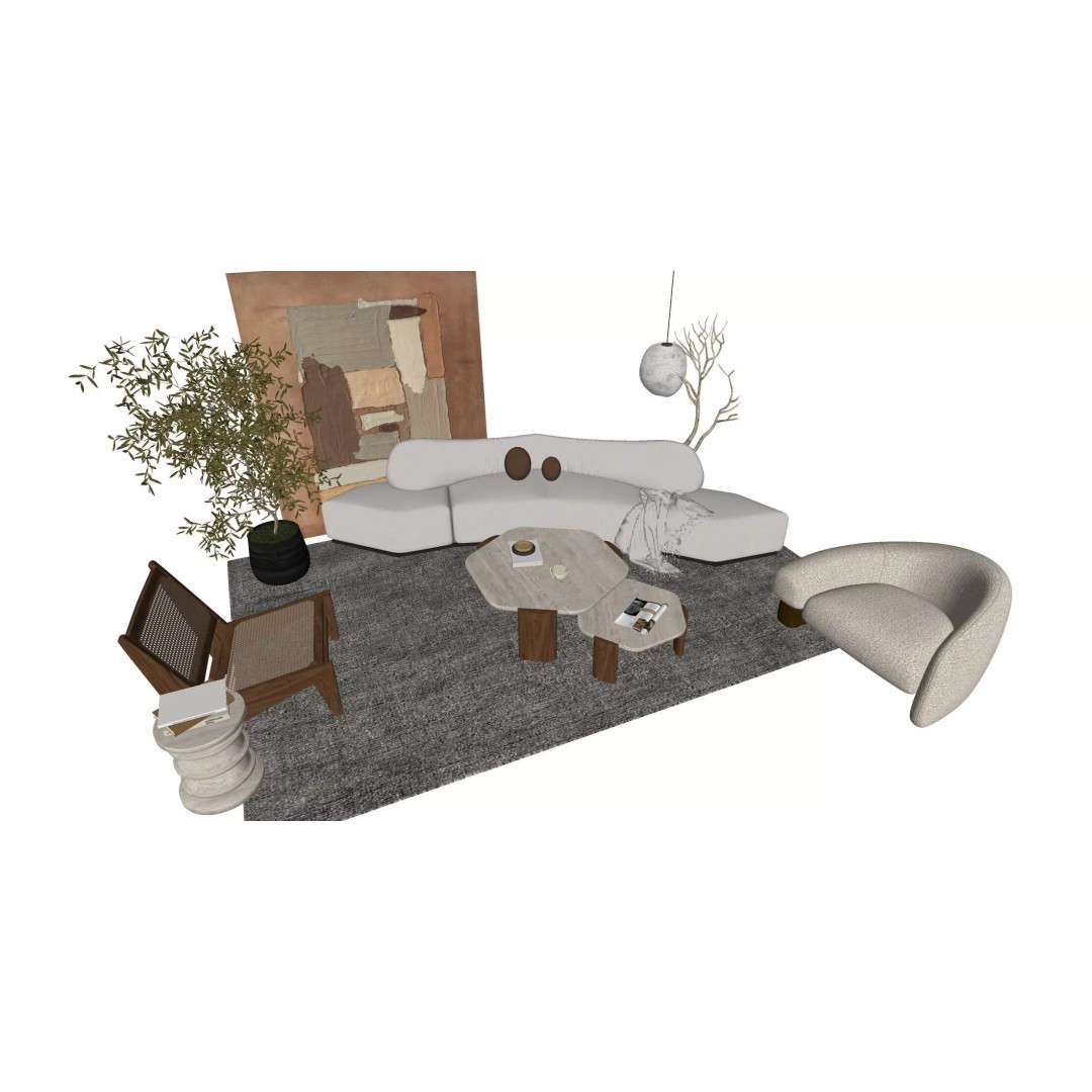 Wabi-Sabi Villa Living Room 3D Model – Modern Interior Scene, FBX, Blender - View 6