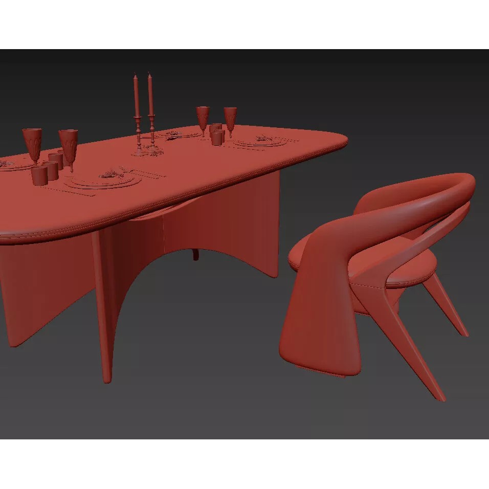 Contemporary Dining Table 3D Model – Elegant Upholstered Chairs, FBX