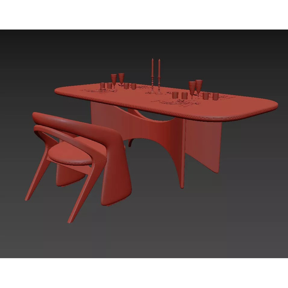 Contemporary Dining Table 3D Model – Elegant Upholstered Chairs, FBX - View 12