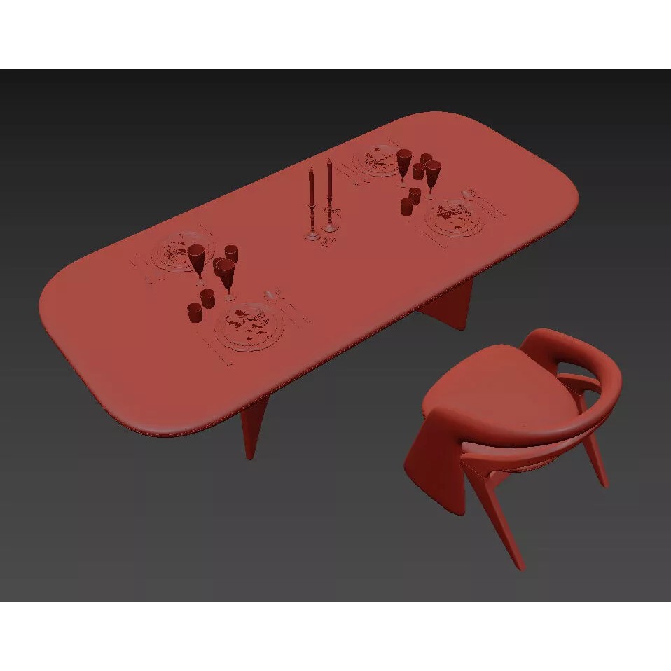 Contemporary Dining Table 3D Model – Elegant Upholstered Chairs, FBX - View 13