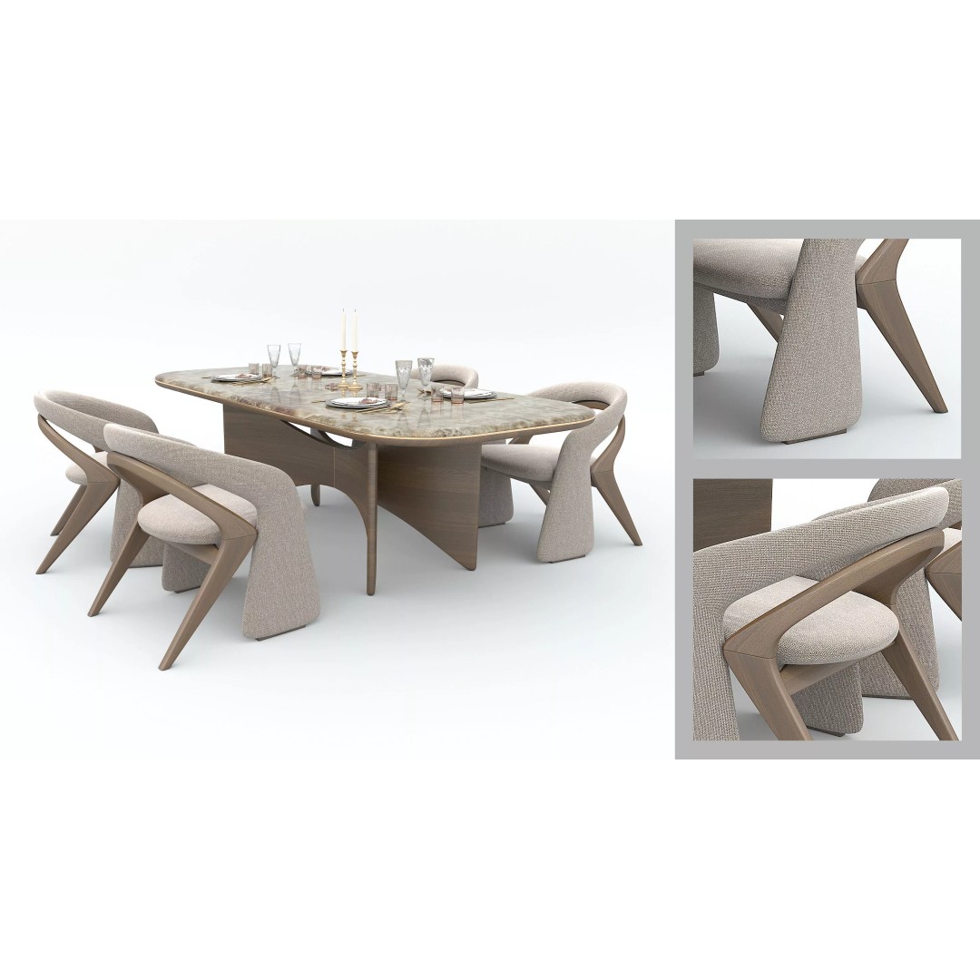 Contemporary Dining Table 3D Model – Elegant Upholstered Chairs, FBX - View 2