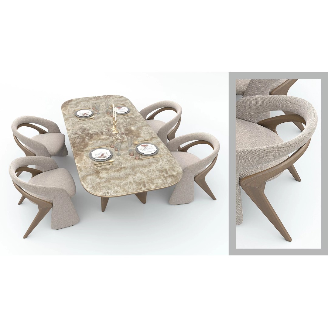 Contemporary Dining Table 3D Model – Elegant Upholstered Chairs, FBX - View 4
