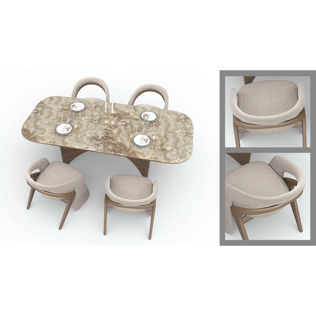 Contemporary Dining Table 3D Model – Elegant Upholstered Chairs, FBX - View 5