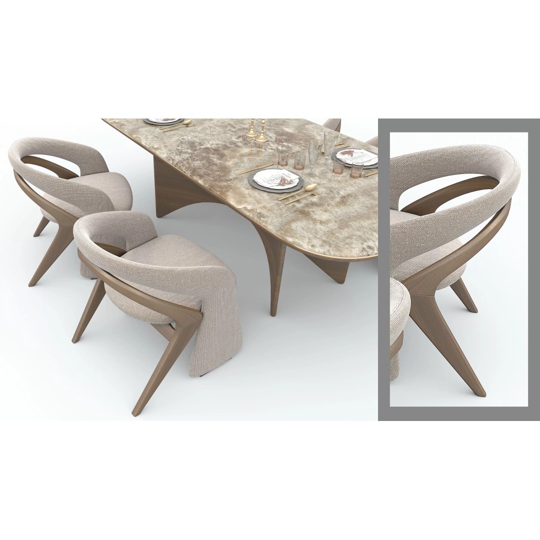 Contemporary Dining Table 3D Model – Elegant Upholstered Chairs, FBX - View 6