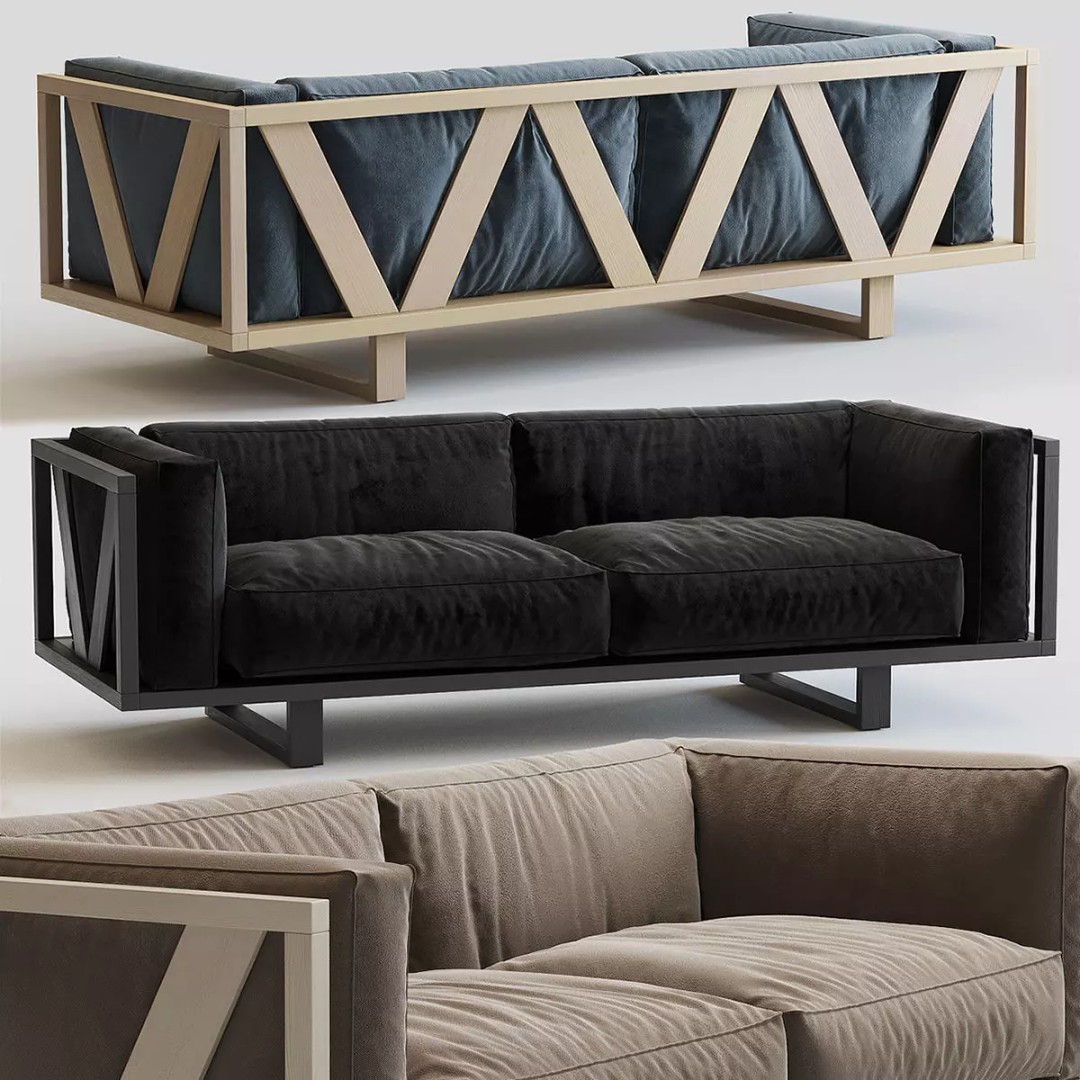 Ej555 Frame Sofa 3D Model – Modern Design, PBR Textures, OBJ/FBX - View 2
