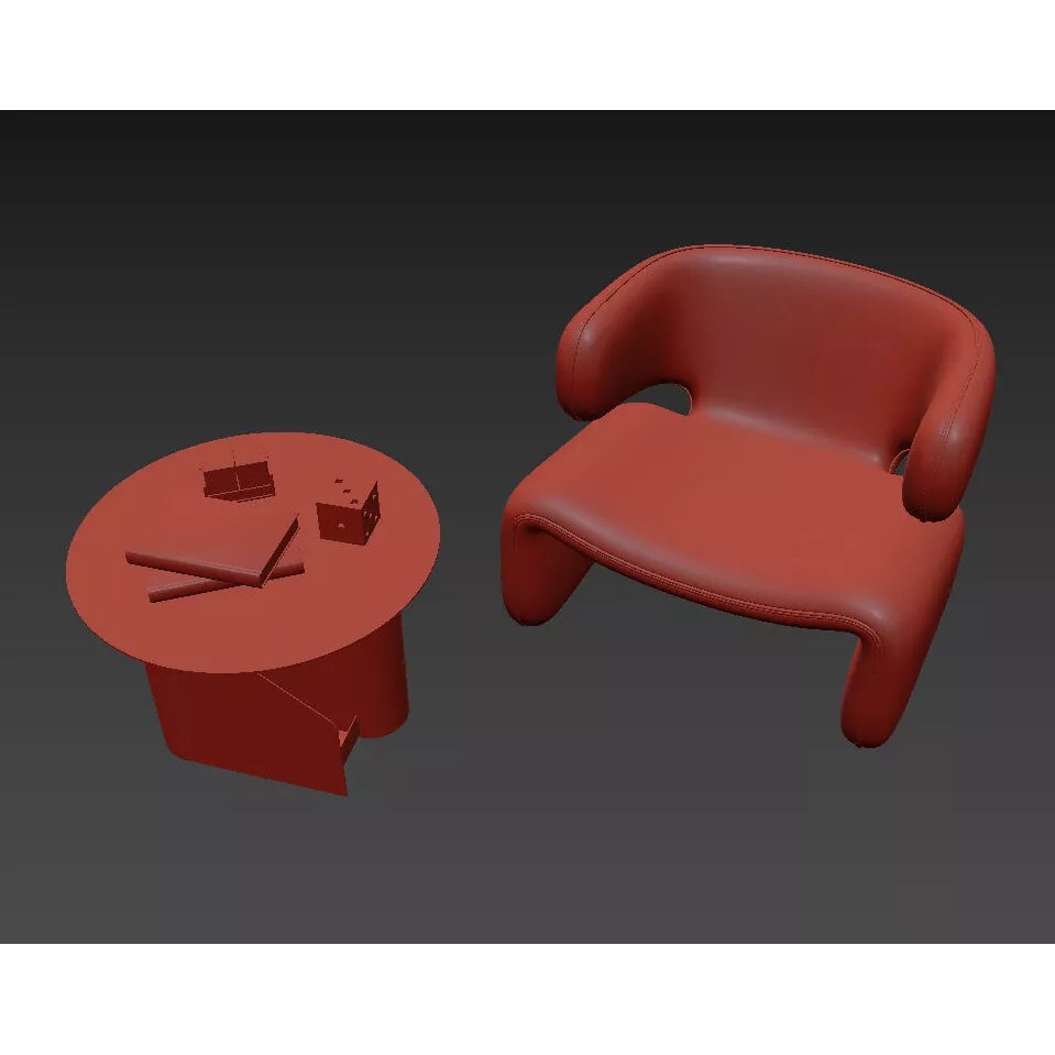 Modern Curved Lounge Chair 3D Model – Elegant Velvet Upholstery, FBX