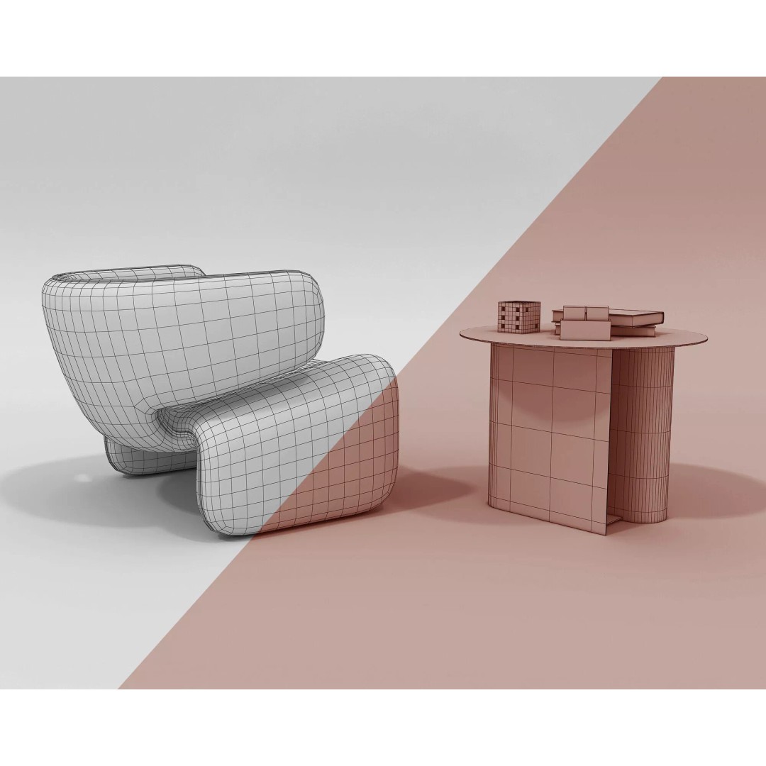 Modern Curved Lounge Chair 3D Model – Elegant Velvet Upholstery, FBX - View 11