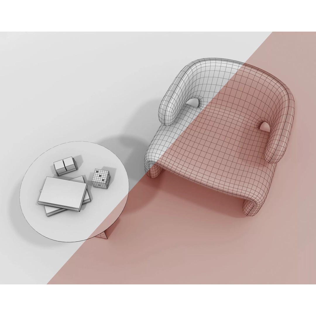 Modern Curved Lounge Chair 3D Model – Elegant Velvet Upholstery, FBX - View 12