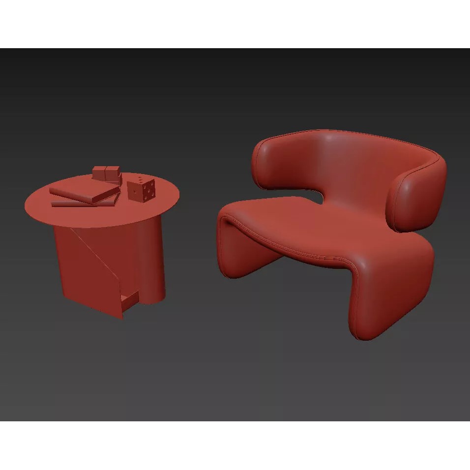Modern Curved Lounge Chair 3D Model – Elegant Velvet Upholstery, FBX - View 13