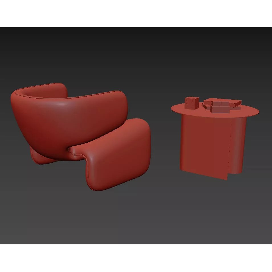 Modern Curved Lounge Chair 3D Model – Elegant Velvet Upholstery, FBX - View 14