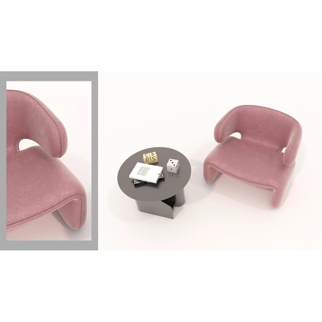 Modern Curved Lounge Chair 3D Model – Elegant Velvet Upholstery, FBX - View 3