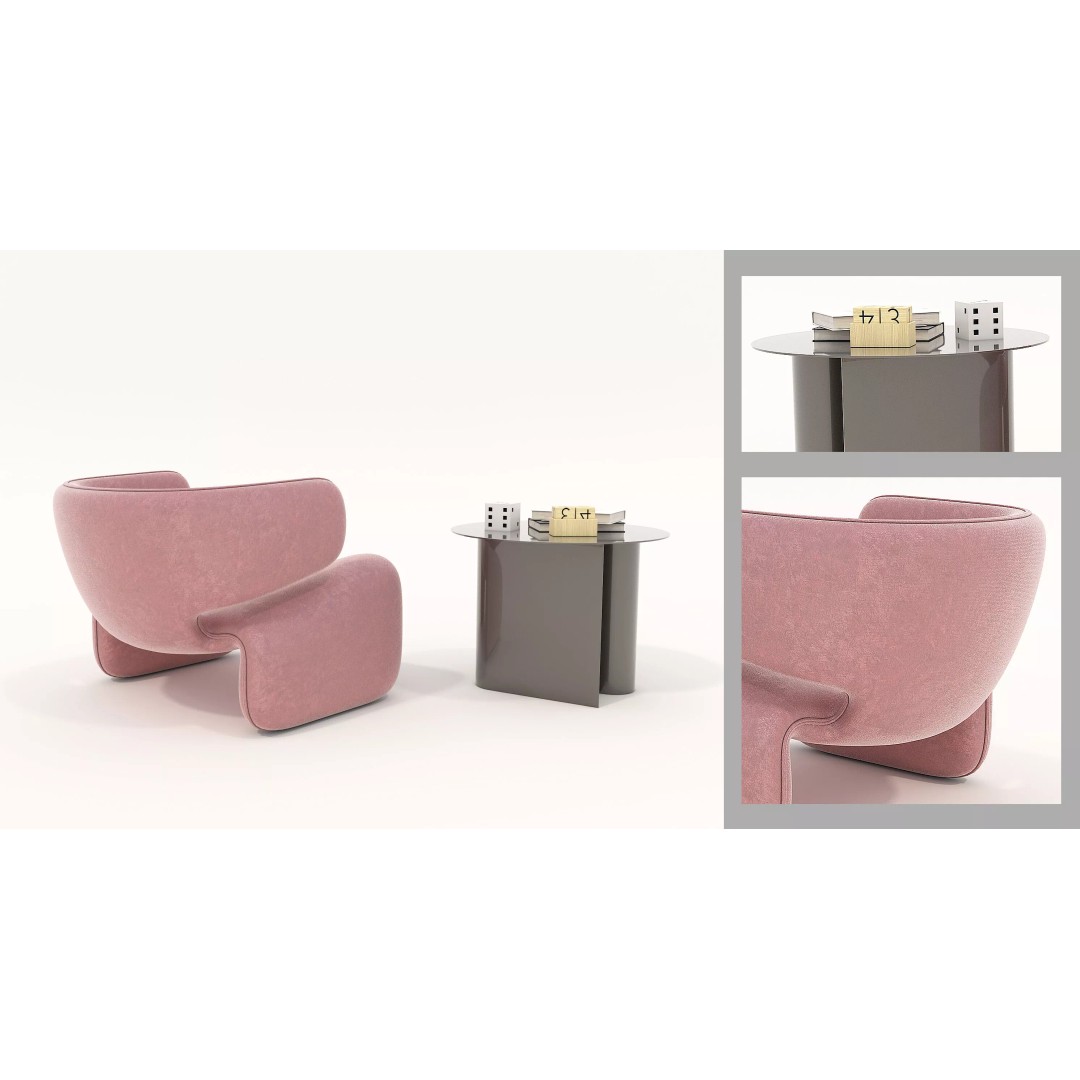 Modern Curved Lounge Chair 3D Model – Elegant Velvet Upholstery, FBX - View 4