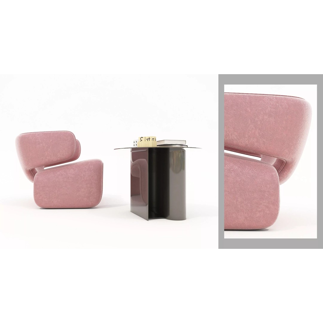 Modern Curved Lounge Chair 3D Model – Elegant Velvet Upholstery, FBX - View 7